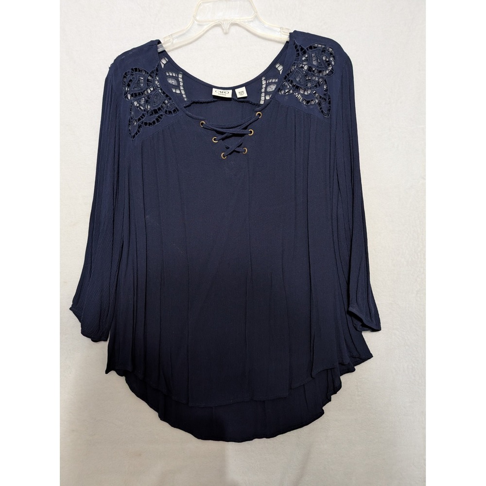 Cato Woman Navy Blue Lace Up Crochet Shoulder Gauze Blouse Plus Size 18/20W
